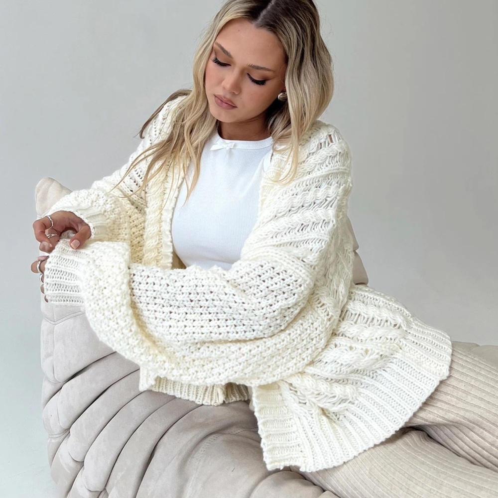 Princess Polly Cable Cardigan Cream / Size S/M - Picture 3 of 6